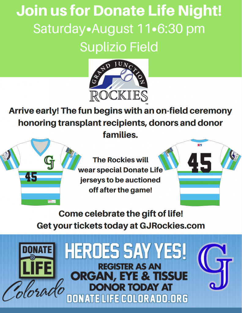 Grand Junction Rockies Donate Life