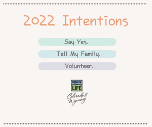 image of 2022 intentions resolutions say yes tell my family volunteer with donor alliance