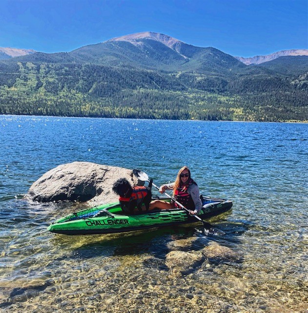 claire tallon staff spotlight claire and dog keeva kayaking donor alliance donate life Colorado Wyoming