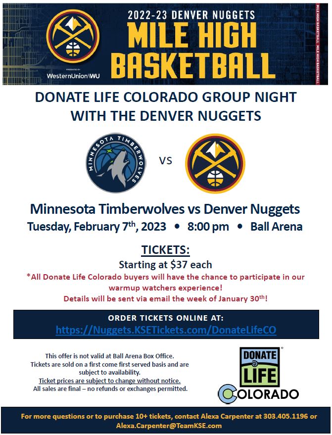 denver nuggets donate life colorado group night 2023