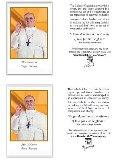 Donor Alliance National Donor Sabbath: Pope Card Request - Donor Alliance