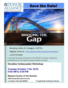 Donor Alliance Colorado Denver Wyoming Ambassador Flyer Workshop Registreation