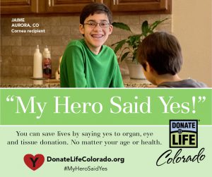 Donor Alliance Colorado Denver Wyoming Jaime My Hero Said Yes graphic