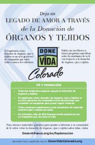 Donor Alliance Colorado Denver Wyoming Le Fe y la Donacion de Organos y Tejidos